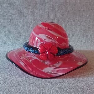 Murano Art Glass Cristalleria Ann Primrose Blown Glass Red Hat Candy Dish RARE